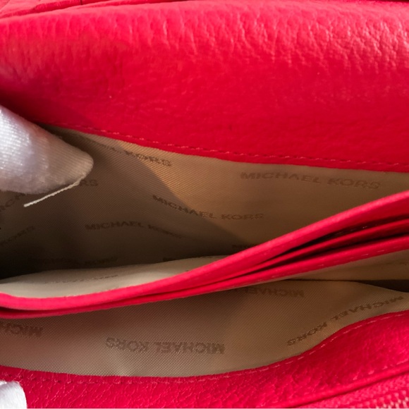 Michael Kors Floral Embellished Pebbled Leather Convertible Crossbody Bag Red - Picture 12 of 16